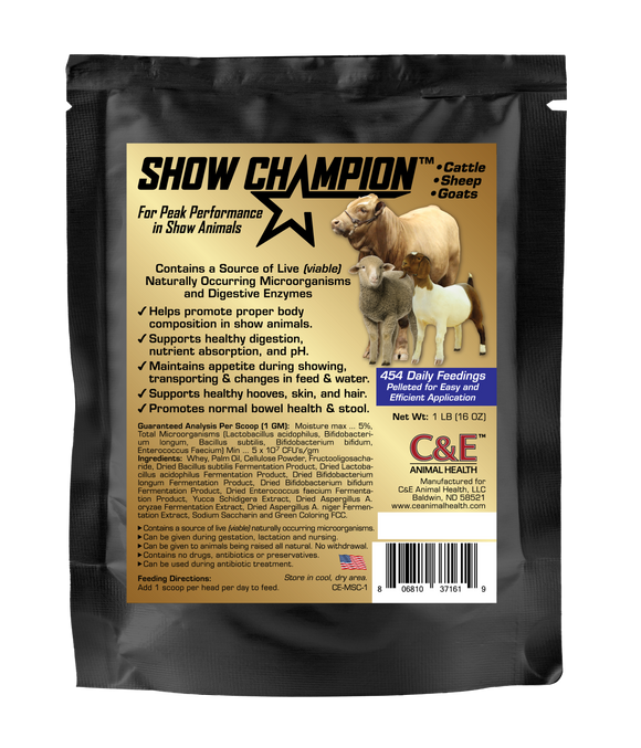 C&E Animal Health Show Champion for Cattle, Sheep & Goats (1 LB jar)