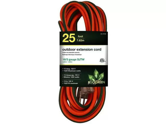 GoGreen Power® 1 Outlet Heavy Duty Extension Cord w/Lighted End 16/3, 25ft